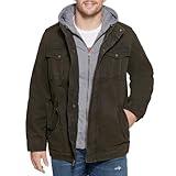 Levi's Men's Washed Cotton Hooded Military Jacket (Regular & Big & Tall Sizes), Dark Brown/Sherpa Lined, 4X-Large