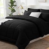 CozyLux Queen Comforter Set Black 7 Pieces Bed in a Bag Black Premium Comforters Queen Size Bed Set Bedding Sets Queen with All Season Stitch Quilted Comforter, Flat Sheet, Fitted Sheet, Pillowcases