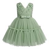 ODASDO Toddler Birthday Dress, Flower Girl Dresses for Wedding Bridesmaid Kids V-Neck Sleeveless Tulle Tutu Princess Special Occasion Formal Pageant Party Ball Prom Gown Summer Sage Green 18-24M