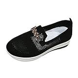 JEUROT Womens Slip on Shoes Fashion Metal Buckle Mesh Sneakers Thick Sole Casual Walking Shoes Casual Chunky Platform Sneakers Loafers Comfortable Dress Work Shoes (Black, 7.5)
