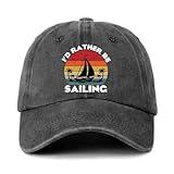 GOSJINNK Funny Captain Distressed Washed Black Hat I'd Rather Be Sailing Printed Baseball Cap Classic Cotton Adjustable Baseball Hat for Men Women Trendy Birthday Gift for Dad Husband Friend Crew