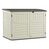 Suncast 5.9 ft. x 3.7 ft Horizontal Stow-Away Storage Shed - Natural Wood-like Outdoor Storage for Trash Cans and Yard Tools - All-Weather Resin, Hinged Lid, Reinforced Floor - Vanilla and Stoney