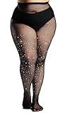 MERYLURE Indestructible Strong Plus Size Rhinestone Fishnet Stockings for Women, Rip Resistant High Waist Sparkly Tights