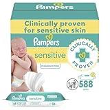 Pampers Baby Wipes Sensitive, Water Based Wipes, Hypoallergenic and Unscented for Babies, 588 Wipes Total (7 Refill Packs)