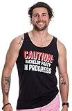 Caution: Bachelor Party in Progess - Stag Guys Night Out Wedding Unisex Tank Top-(Tank,L) Black