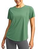 Women's Short Sleeve Workout Shirts Breathable UPF 50+ Sun Protection T-Shirts Quick Dry Gym Running Hiking Tops (Green, M)