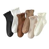 Hstyle Ruffle Socks Women, Turn-Cuff Casual Cute Ruffle Ankle Socks 6 Pairs Mixed Color
