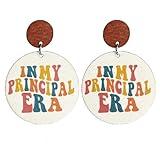 Colorful Sunflower Wooden Drop Earrings for Teachers, Students,Principals, Educators, Librarians Cute Geometric Round Leopard Printed Read Book Stud Earrings Graduation Back to School Jewelry-Style 1
