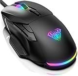 AULA Gaming Mouse Wired, RGB Gaming Mouse w/Side Button, 13 Backlit Modes & 6 Programmable Macro Buttons, PC Gaming Mice Support DIY Keybinding, Mouse Gamer for Laptop PC Mac