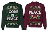 Wild Bobby I Come in Peace Funny Matching His and Hers Couples Sweatshirt Ugly Christmas Matching Couple Crewneck Sweater, Forest Maroon, Mens XL-Womens L