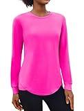 PINSPARK Athletic Shirts for Women Long Sleeve Gym Tops Lightweight Sports Shirt for Pickleball, Hot Pink Large