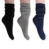 AWS/American Made Slouchy Scrunch Cotton Slouch Socks for Women Shoe Size 5 to 10 (Black-Gray-Navy)