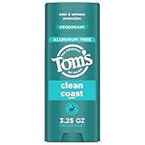 Tom’s of Maine Clean Coast Aluminum Free Natural Deodorant For Women & Men | Goes on Clear | Odor & Wetness Protection | Naturally Derived and Moisture-Locking Ingredients | 3.25 oz