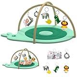 Baby Play Gym Mat, Tummy Time Activity Mat with 5 Detachable Toys, Baby Floor Play Mats for 0-18 Months, Anti-Slip Infant Gym Development Playmats, Baby Essentials Gift for Newborn, Machine Washable