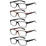 NORPERWIS Reading Glasses 5 Pairs Quality Readers Spring Hinge Glasses for Reading for Men and Women (3 Black 2 Tortoise, 2.50)