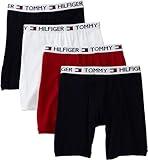 Tommy Hilfiger Men's 4 Pocket Boxer Brief, Red/Navy/White, Large