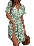 FENSACE Women's Casual Dresses Fit and Flare Green Floral Dress(Floral-32,Large)