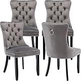 ODUSE-DAILY Gray Velvet Dining Chairs Set of 4, Kitchen & Dining Room Chairs Set of 4, Tufted Dining Chairs, Velvet Upholstered Dining Chairs, Solid Wood Frame (Gray, 4 Pcs)