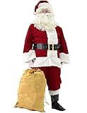 Svansea Men's Deluxe Santa Suit 11pc. Christmas Ultra Velvet Adult Santa Claus Costume Red 2XL