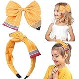 Pvoiue School Bows For Girls Teacher Headband Set, 2pcs Back To School Outfits For Girls Teacher, Girls Back To School Bows Uniform for Girls Teacher School Hair Accessories