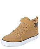 The Children's Place Boys Casual Lace Up Hi Top Sneakers, Tan, 4 Big Kid