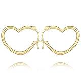 POHYEOL Gold Heart Hoop Earrings 14K Gold Earrings for Women Trendy Delightful Blend of Charm and Design Dainty Heart Earring for Women 24mm
