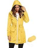 LOMON Womens Lightweight Waterproof Rain Jacket Active Outdoor Hooded Raincoat with Drawstring Belt Yellow XL