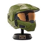 HALO Master Chief Deluxe Helmet with Stand - LED Lights on Each Side - Battle Damaged Paint - One Size Fits Most – No Sounds or SFX