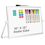 AMUSIGHT Dry Erase Magnetic White Board, 16" x 12" Double-Sided Desktop Whiteboard with Stand, Portable Small Whiteboard Set for Drawing, Office, Home, School