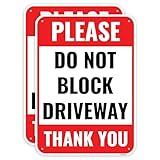 2PC Do Not Block Driveway Sign, 14 x 10 Inches - Aluminum - Active Driveway No Parking Dont Block Driveway Sign