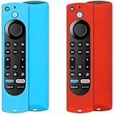 Pinowu Silicone Remote Case (2pcs) Compatible for Firestick 4K Max/Insignia/Pioneer/Fire TV 4-Series/Omni (QLED) Series Alexa Voice Remote Enhanced w/Lanyard (Red and Turquoise)