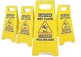 XPCARE 24 Inches Caution Wet Floor Sign,4PACK Yellow Bilingual Double-Sided Safety Warning Signs,A Frame Safety Wet Floor Signs Commercial