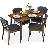 Best Choice Products 5-Piece Dining Set, Compact Mid-Century Modern Table & Chair Set for Home, Apartment w/ 4 Chairs, Padded Seats & Backrests, Wooden Frame - Walnut/Charcoal