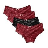 Wisgofre 4 Pc Womens Sexy Underwear Soft Lace Underwear Breathable Hipster Panties Lace Shorts Cheeky Underwear