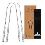 Tongue Scraper for Adults by HOKIN (2Pcs Oral Care Pack) Stainless Steel Tongue Cleaners Reduce Bad Breath 100% Metal Tough Scrapers Men and Women Hygiene Product