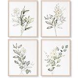 Botanical Watercolor Art Prints (Set of 4) - 11x14 (Unframed) | Boho Leaves and Flowers Wall Decor | Minimalist Floral Artwork for your Home, WFH Office, Kitchen, Dining Room, Bedroom, and Bathroom