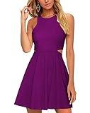 BELONGSCI Women 2024 Sweet and Cute Sleeveless Racerback Flared Swing A-Line Waist Hollow Out Summer Short Dress