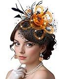 Bnsikun Halloweeen Fascinators for Women LED Light up Tea Party Veil Mesh Flower Headband Feather Hat Tea Party Hats