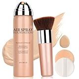 QIUFSSE Magic Minerals Airbrush Foundation Full Coverage Foundation for Smooth Nude Finish,Moisturizing Airbrush Flawless Setting Spray Waterproof Foundation with Brush and 2 Powder Puffs (03 Nude)