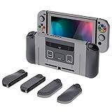 PlayVital AlterGrips Ergonomic Grips Cover for Nintendo Switch, [2 Design] Interchangeable Comfort Dockable Protective Case with Screen Protector & Thumb Grip Buttons Caps - SFC SNES Classic EU Style