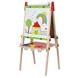 Hape E1010 Magnetic All in 1 Kids Height Adjustable Drawing Dry-Erase Chalkboard Wooden Artist Easel with 3 Paint Pots and Refillable Paper Roll