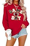 FLOYU Football Sweatshirts For Womens Game Day Sweatshirt Sunday Funday Shirt Casual Football Season Long Sleeve Tops Red