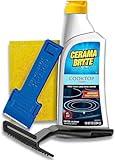 Cerama Bryte Combo Kit POW-R Grip, Scraper, Pad & Removes Tough Stains Cooktop and Stove Top Cleaner for Glass - Ceramic Surfaces, 10 Ounces, 4 Piece