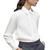 YAMANMAN Women's Button Down Shirt Classic Long Sleeve Collared Tops Work Office Chiffon Blouse White