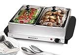 Elite Gourmet EWM-6122 Dual 2 x 2.5 Qt. Trays, Buffet Server, Food Warmer Temperature Control, Clear Slotted Lids, Perfect for Parties, Entertaining & Holidays, 5 Qt Total, Stainless Steel
