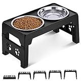 LALOBLUE Elevated Dog Bowls, Raised Dog Bowl with 2 Stainless Steel Dog Food Bowls, Dog Bowls Stand Adjusts to 5 Heights 2.95", 8.46", 9.65", 10.82", 12.01" for Small Medium Large Dogs Cats Pets,Black