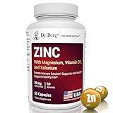 Dr. Berg Zinc 30mg Enhanced with Magnesium, Vitamin D3, Selenium, & Copper - Zinc Supplements for Men & Women - Chelated Zinc for Immune, Skin, Hair, & Nails Support* - 60 Capsules