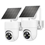 Oculview 2K Solar Security Cameras Wireless Outdoor, 2PCS Outdoor Camera Wireless with 360° View, Cameras for Home Security with Color Night Vision/2-Way Audio, 2.4GHz Wi-Fi Only