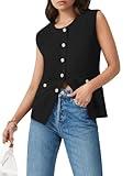 Yousify Sleeveless Vest for Women Sweater Vests Knit V Neck Button Casual Tank Top 2024 Dressy Sweater Top Blouses with Pockets Black XL