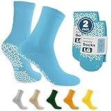 TenderGentle Hospital Socks with Grips for Men and Women - 2 Pairs of Blue Large Grippy Socks for Elderly - Hospitals, Nursing Homes, and Long Term Care Facilities - Soft and Stretchy